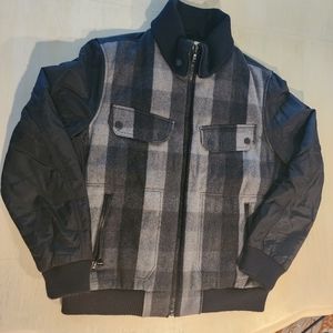 American Rag CIE Black Checkered Wool/Nylon Bomber  Jacket